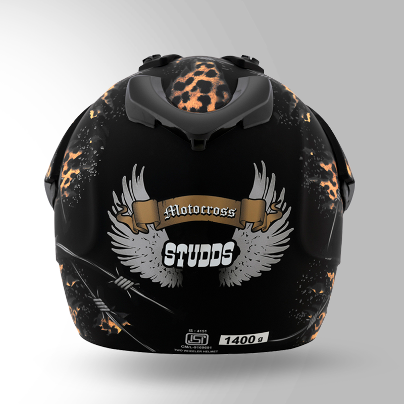 MOTOCROSS D1 DECOR MATT BLACK & GOLDEN BACK VIEW