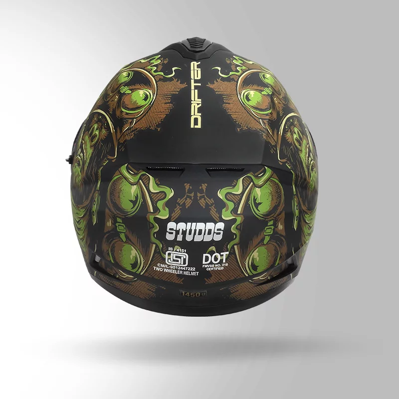 DRIFTER D3 DECOR MATT BLACK & GREEN BACK VIEW