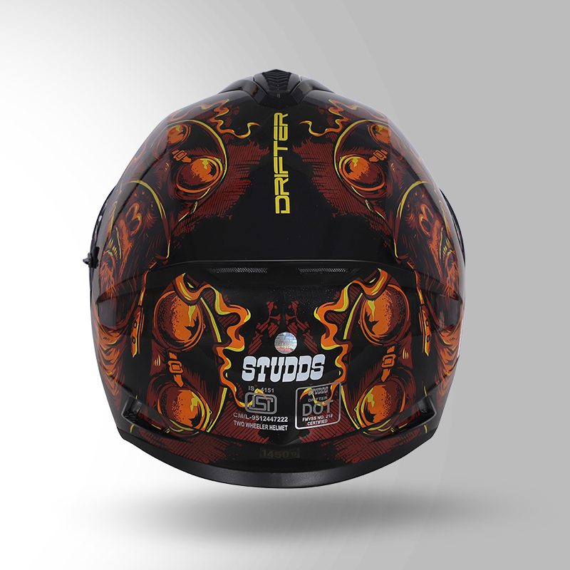 DRIFTER D3 DECOR BLACK / RED AND ORANGE BACK VIEW