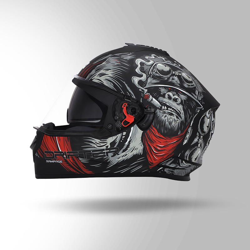 DRIFTER D3 DECOR MATT BLACK / GREY AND RED LEFT VIEW