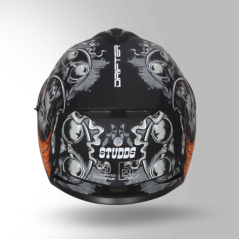 DRIFTER D3 DECOR MATT BLACK AND ORANGE BACK VIEW