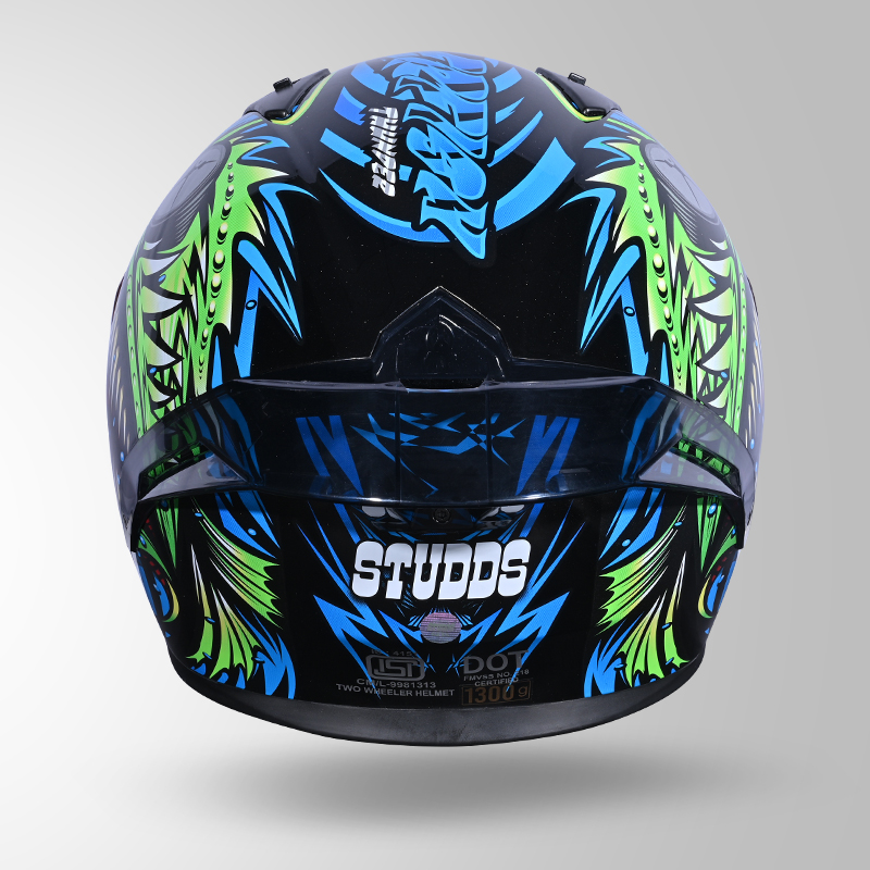 THUNDER D12 ANGLERFISH DECOR BLACK/BLUE & GREEN WITH SPOILER BACK VIEW