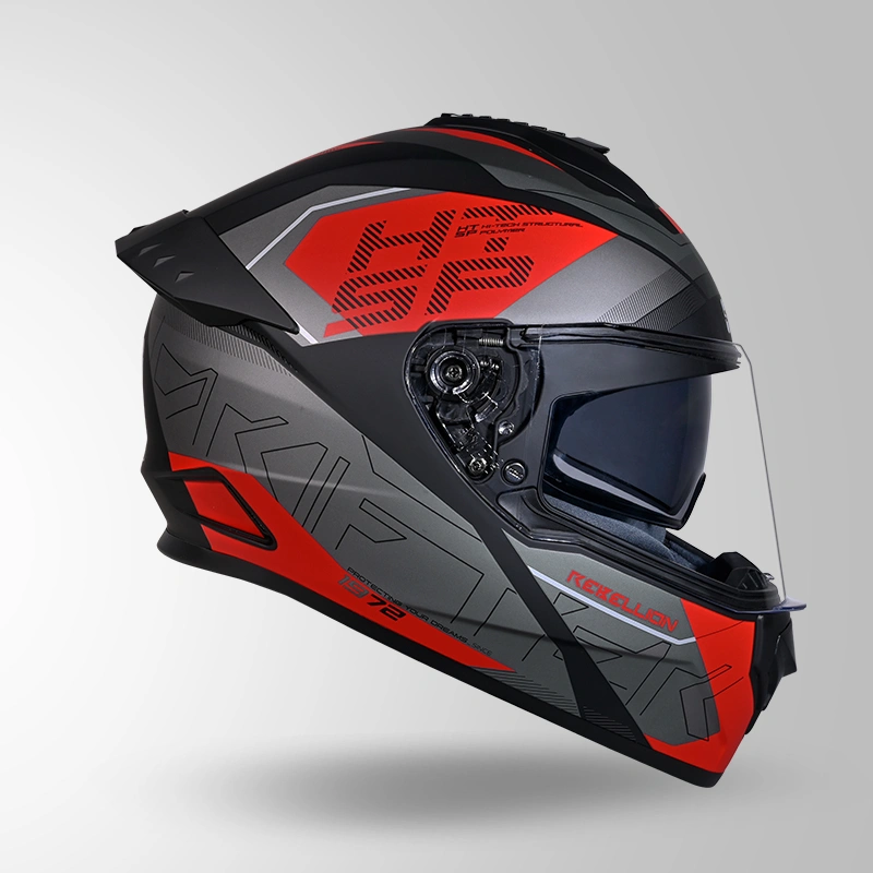 DRIFTER D6 REBELLION DECOR MATT BLACK / GREY & RED LEFT VIEW