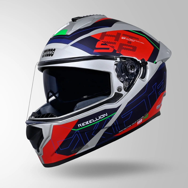 DRIFTER D6 REBELLION DECOR MATT SILVER & BLUE ISO VIEW
