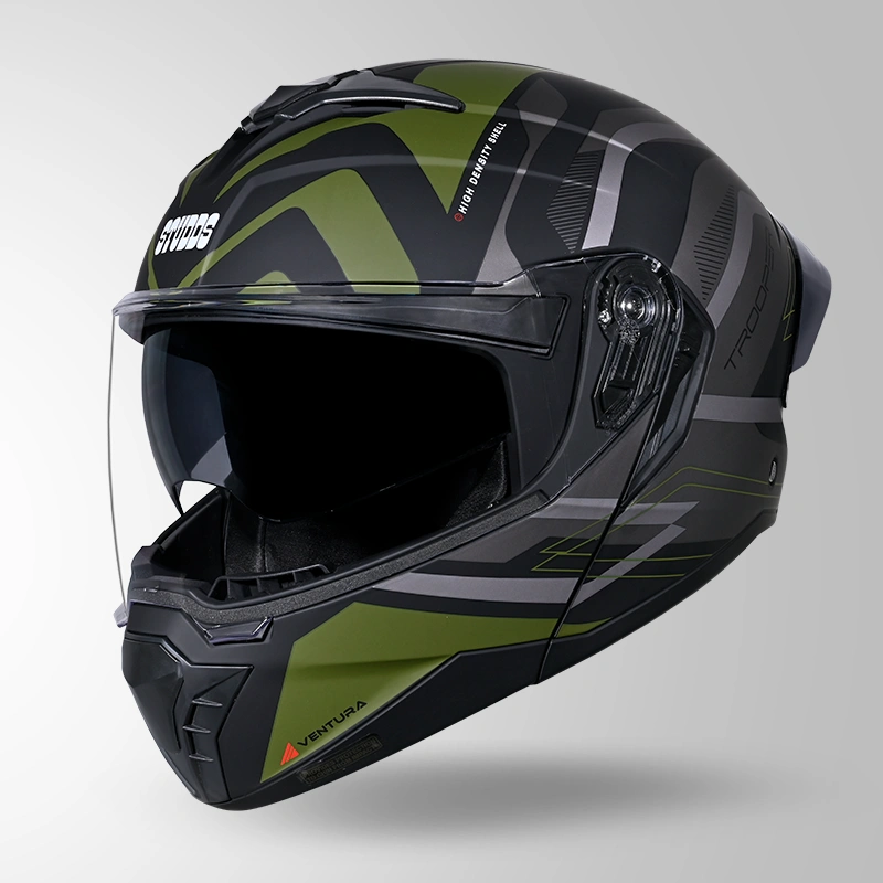 TROOPER D3 VENTURA DECOR MATT BLACK & GREEN ISO VIEW