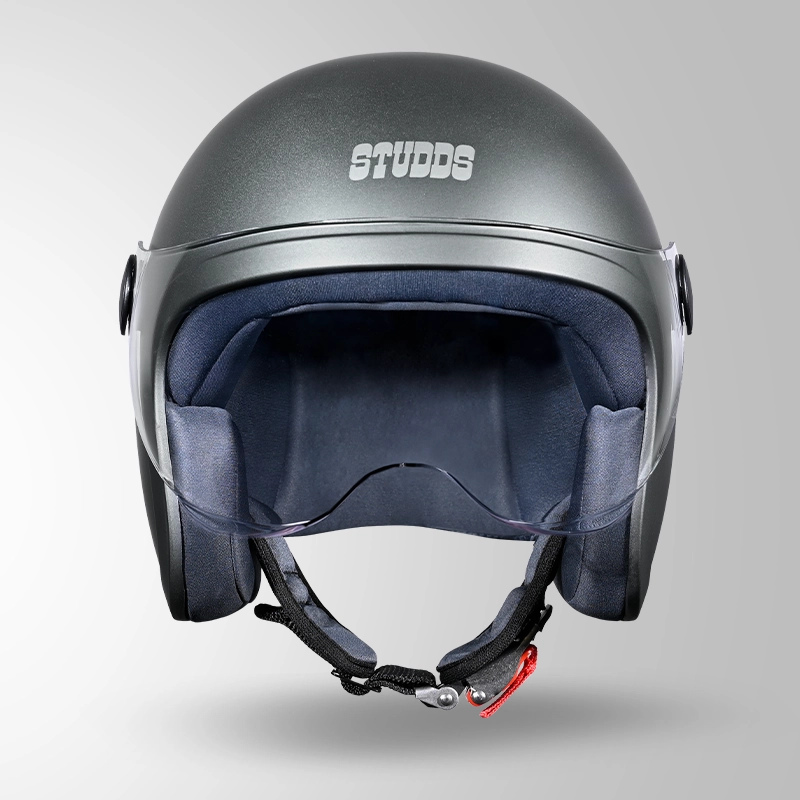 JET MATT GUN GREY WITH SHORT VISOR FRONT VIEW