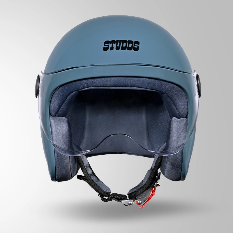 JET SHARK SKIN BLUE WITH SHORT VISOR FRONT VIEW