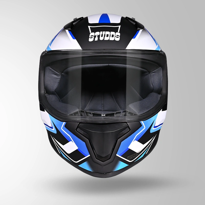 THUNDER D9 FLASH DECOR MATT BLACK & BLUE FRONT VIEW