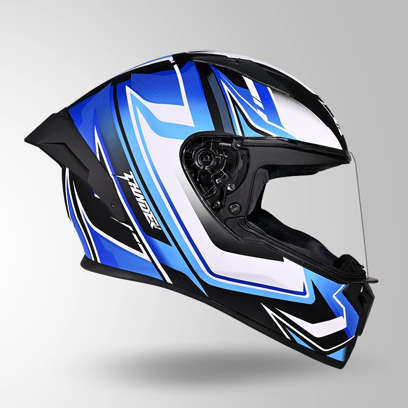 THUNDER D9 FLASH DECOR MATT BLACK & BLUE LEFT VIEW