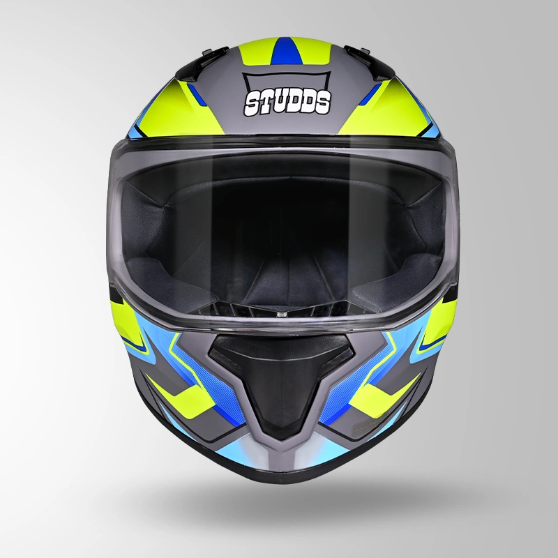 THUNDER D9 FLASH DECOR MATT GREY & BLUE FRONT VIEW