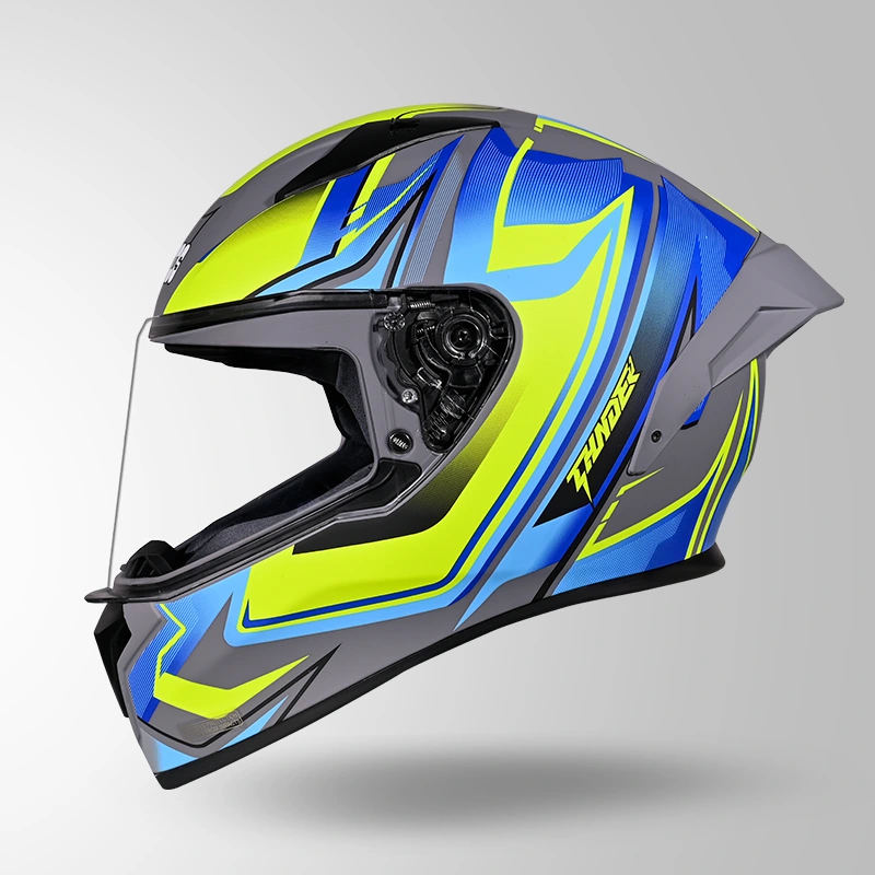 THUNDER D9 FLASH DECOR MATT GREY & BLUE RIGHT VIEW