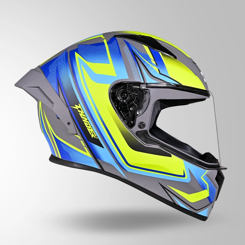 THUNDER D9 FLASH DECOR MATT GREY & BLUE LEFT VIEW